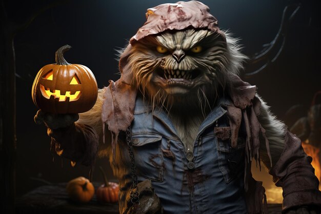 Scary cat monster zombie Boze agressieve en griezelig beeld voor Halloween