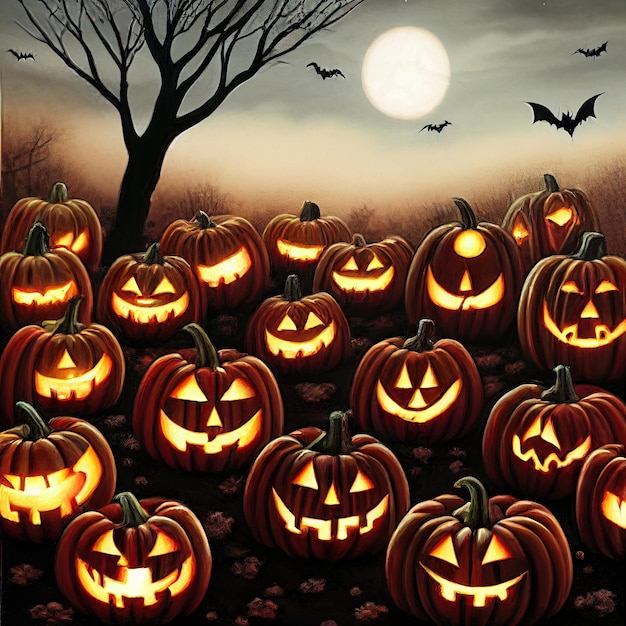 Scary creepy Happy Halloween pompoen nacht achtergrond 3D illustratie