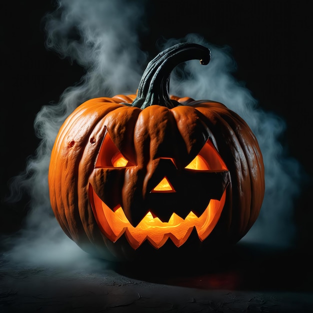 Scary Dark Pumpkin With Black Background and Smoke