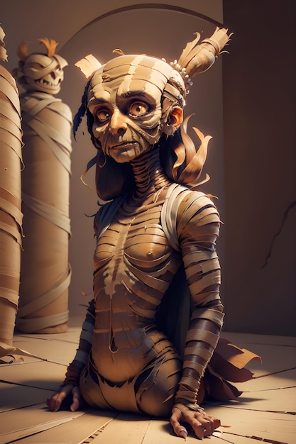 Scary evil mummy on ancient Egyptian tomb Halloween Ancient Egyptian mythology