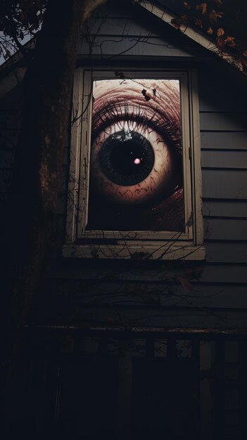 Photo a scary eye on a house wall