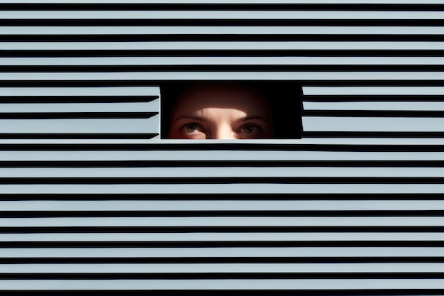 Scary eye peek out of strip lines abstract minimal comeliness