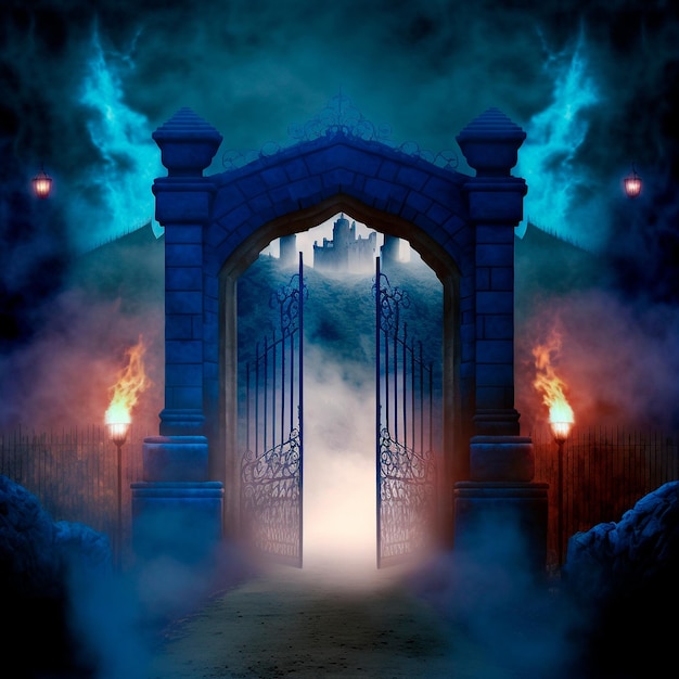 Scary Gothic gates in the style of fantasy. High quality illustration