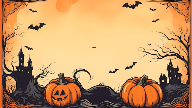 Scary halloween banner illustration with copy space