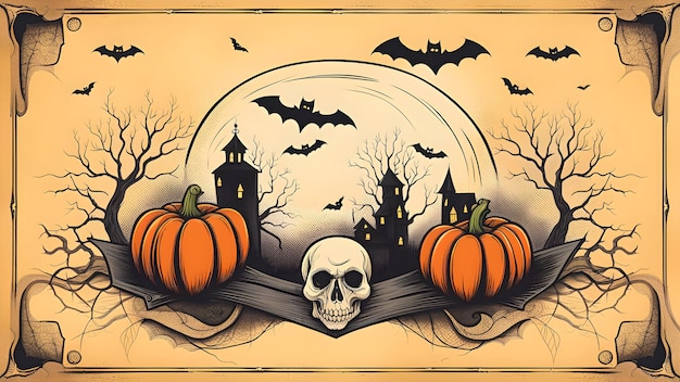 Scary halloween banner illustration with copy space