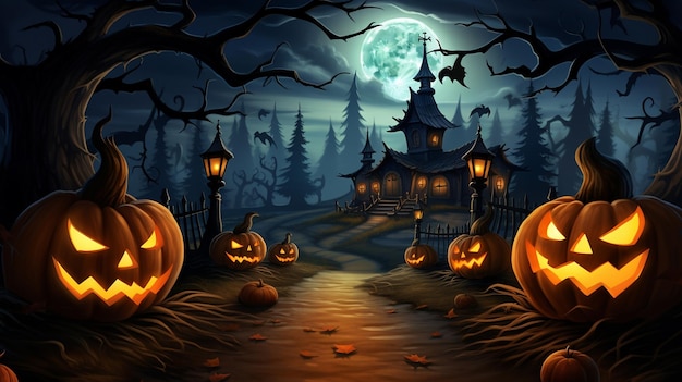 Premium AI Image | Scary Halloween haunted house door with a jacko'lantern