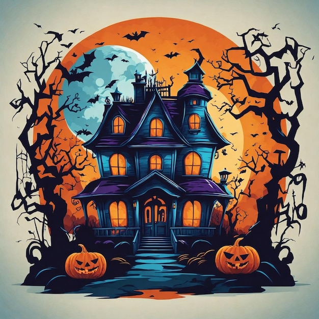 Scary halloween house in the moonlight night 1