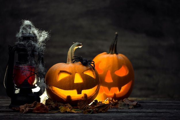 Scary halloween pumpkin in a spooky night.