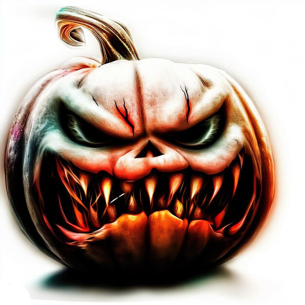 Scary halloween pumpkin on white background