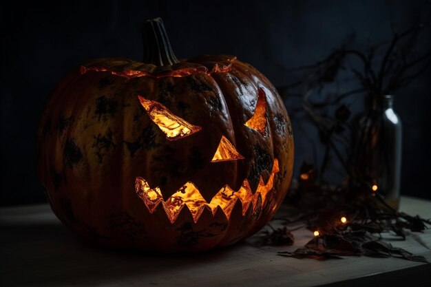 Scary halloween pumpkin with light