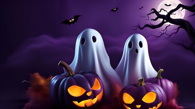 Premium AI Image | Scary halloween purple background with ghost and ...