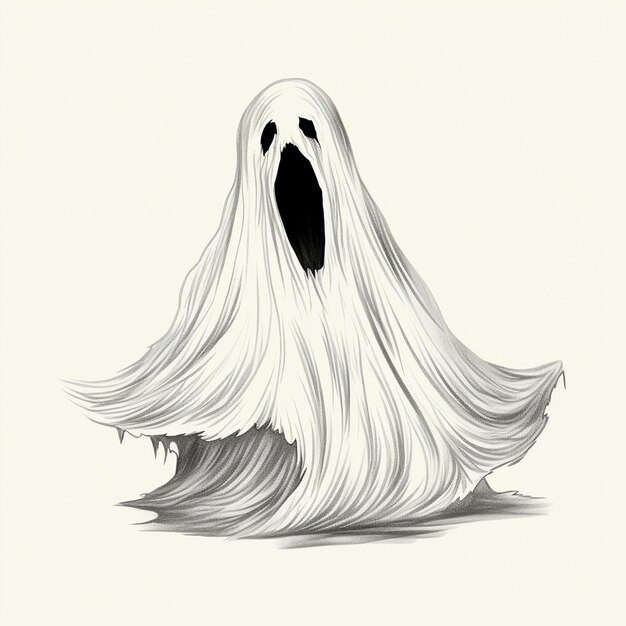 Photo scary handdrawn ghost with long arms and legs