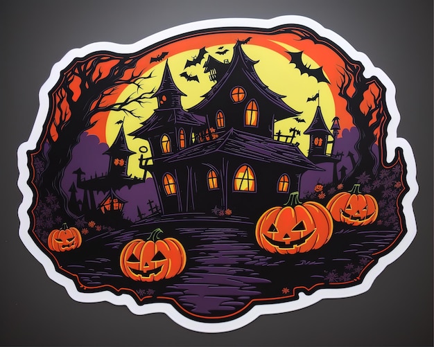 Scary happy halloween sticker label design