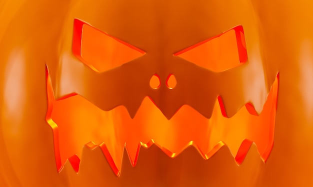 Scary Jack O Lantern halloween pumpkin Halloween banner 3d render Creepy pumpkin closeup