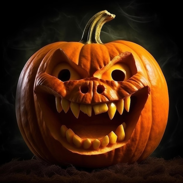 a scary looking pumpkin with a scary face and mouth.