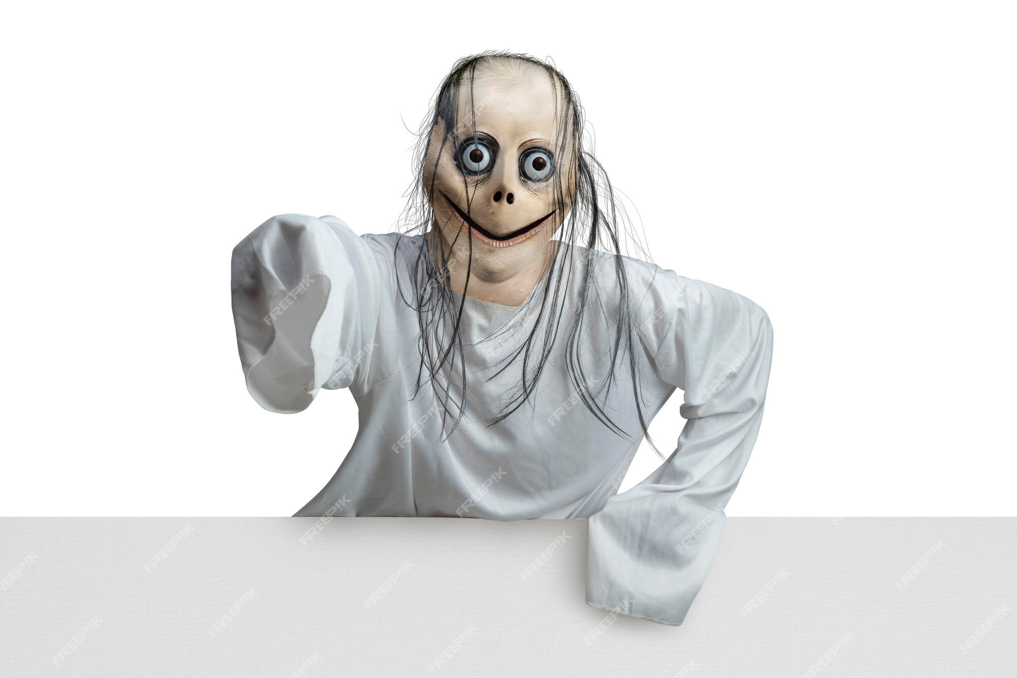 Scary momo isolated over white background. Scary face for