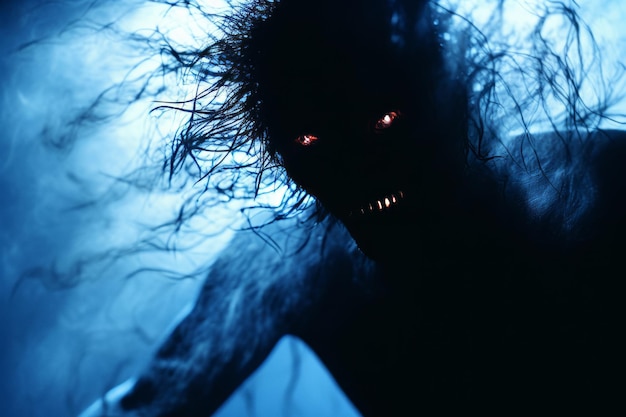 Photo a scary monster in the dark with red eyes