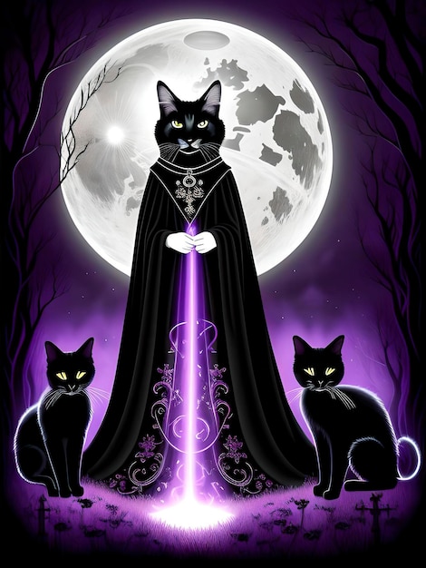 Scary mystical cat halloween character