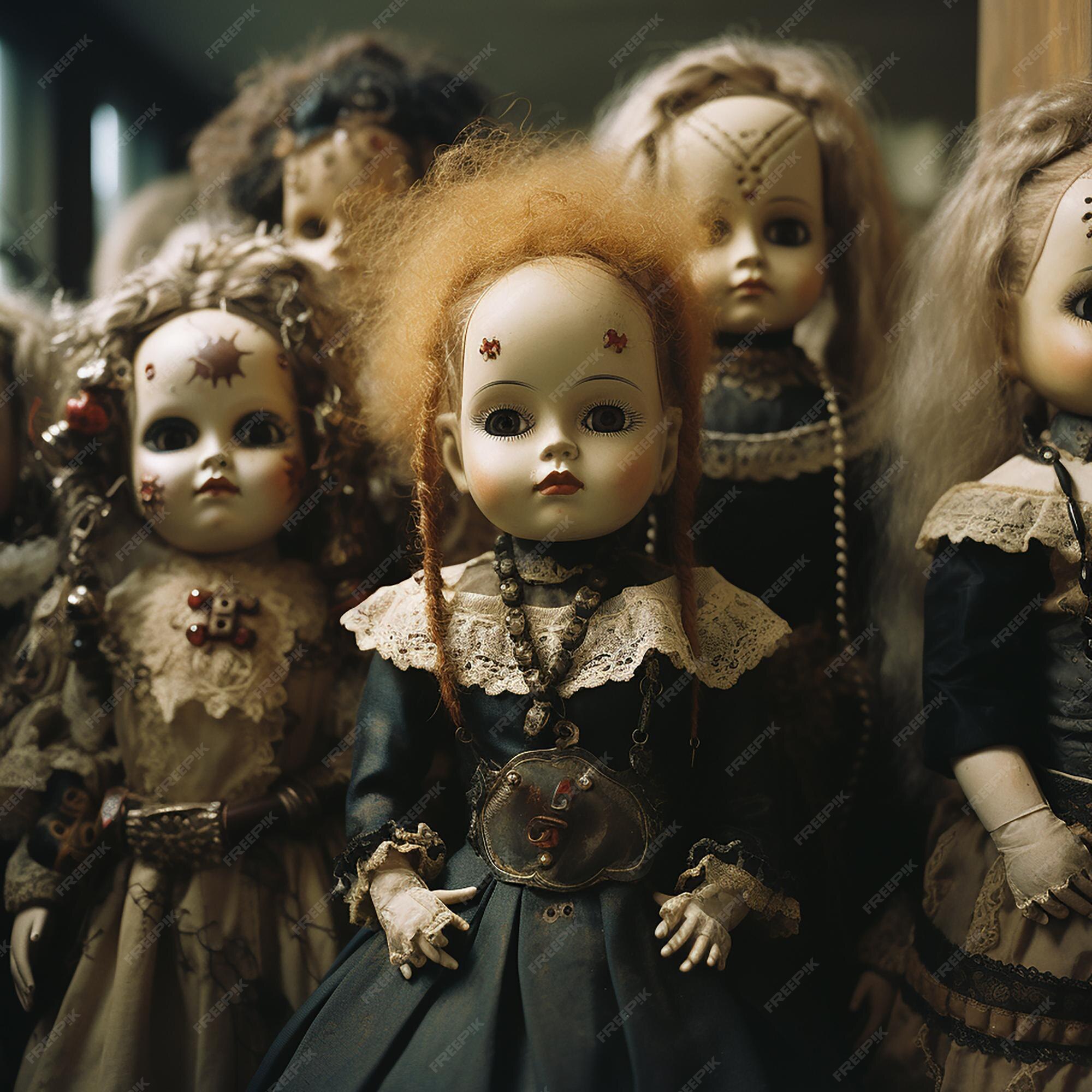 Premium AI Image Scary Old Dirty Sinister Dolls Horror Nightmare Many beautiful-old-woman-pretty-woman-internet-famous-models-off-duty