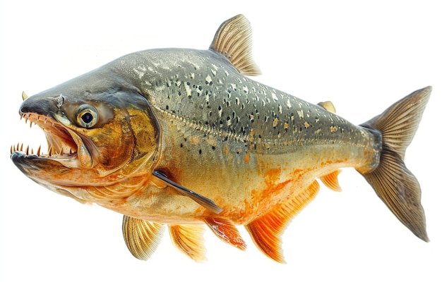 Scary piranha fish with big teeth isolated on white close