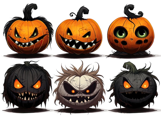 Scary pumpkin characters collection set Halloween