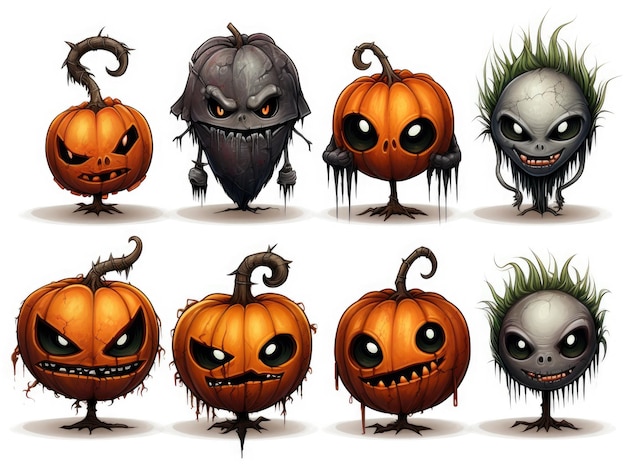 Scary pumpkin characters collection set Halloween
