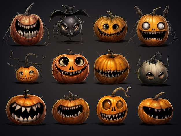 Scary pumpkin characters collection set Halloween