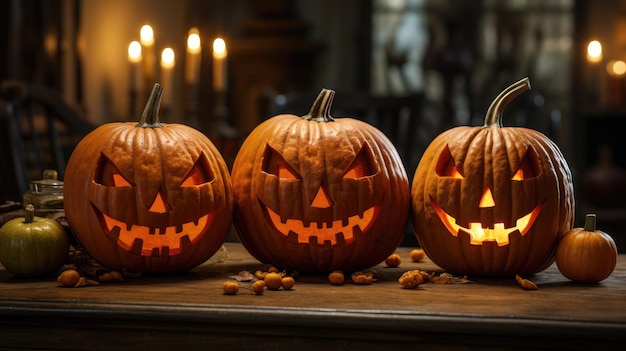 Scary pumpkin lantern on background in the night