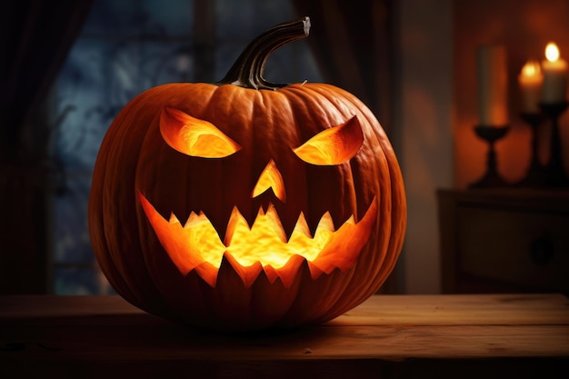 A scary pumpkin lantern with evil grin for Halloween