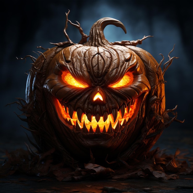 A scary pumpkin lantern with evil grin for Halloween