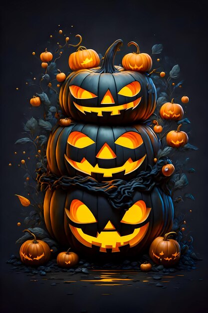 Foto scary pumpkin met spookachtige nacht achtergrond halloween t-shirt ontwerp