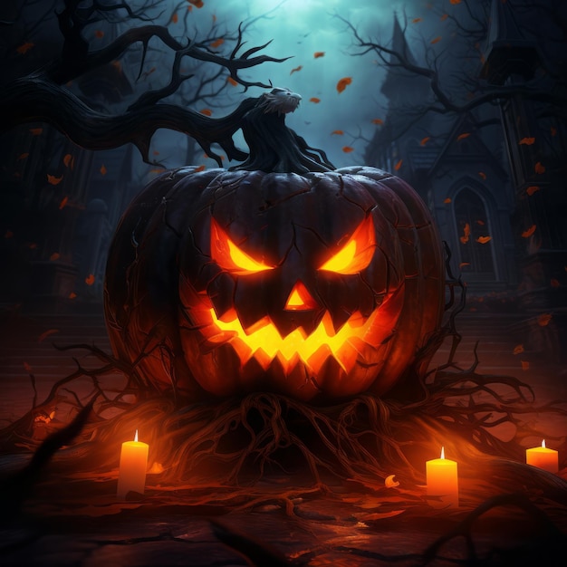 Scary pumpkin wallpaper 3D gothic art