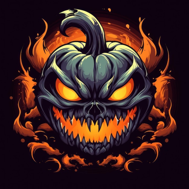 Scary Pumpkin with a flat background for happy Halloween poster