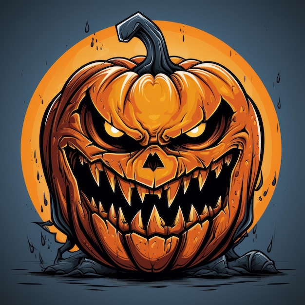 Scary Pumpkin with a flat background for happy halloween poster