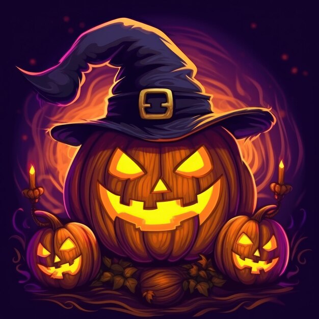 Scary pumpkin with a flat background for happy halloween poster