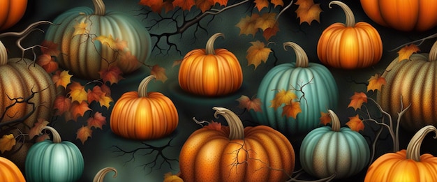 A scary pumpkins in a forest haunted by demons and ghosts on Halloween night ai