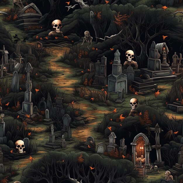 墓地と墓地の背景にある恐ろしいシーン
