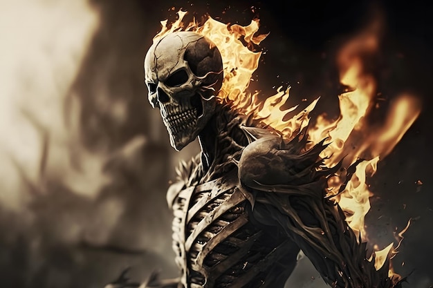 Scary skeleton on fire Neural network AI generated