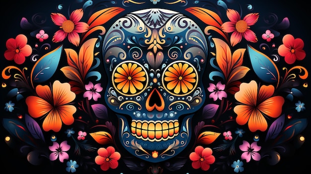 scary skull drawing illustration for day of the dead 4k celebration