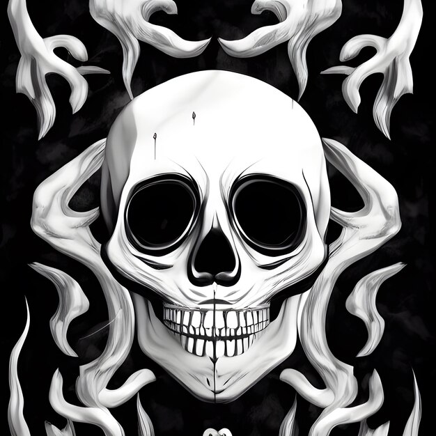 恐ろしい頭蓋骨のイラスト 黒と白のアートデザイン 写真 絵 壁紙