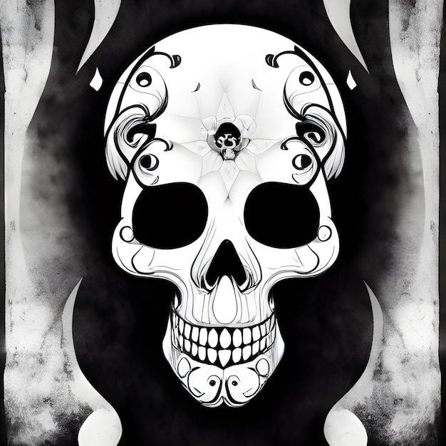 Scary skull illustration black and white art design photo draw wallpaper