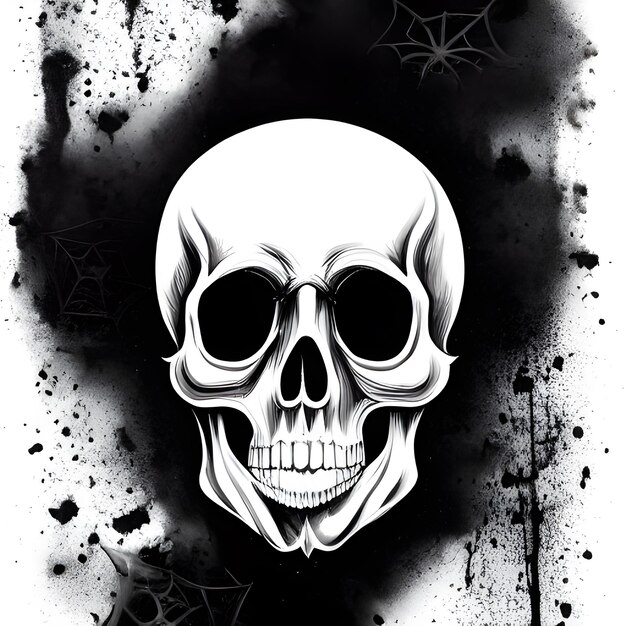 Scary skull illustration black and white art design photo draw wallpaper