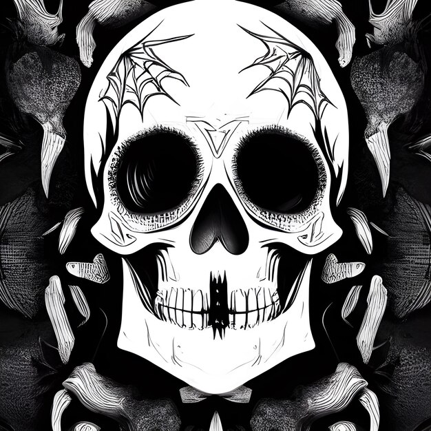 Foto scary skull illustration black and white art design photo draw wallpaper (illustrazione di teschio spaventoso in bianco e nero)