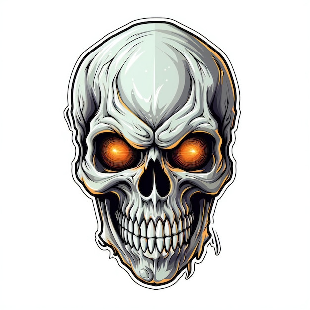 Scary Skull Sticker for Halloween on a White Canvas