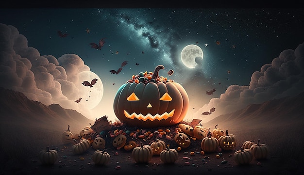 Scary spooky halloween 3d character background photo illustration