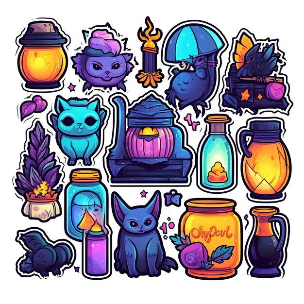 Photo scary themed vector stickers multiple items