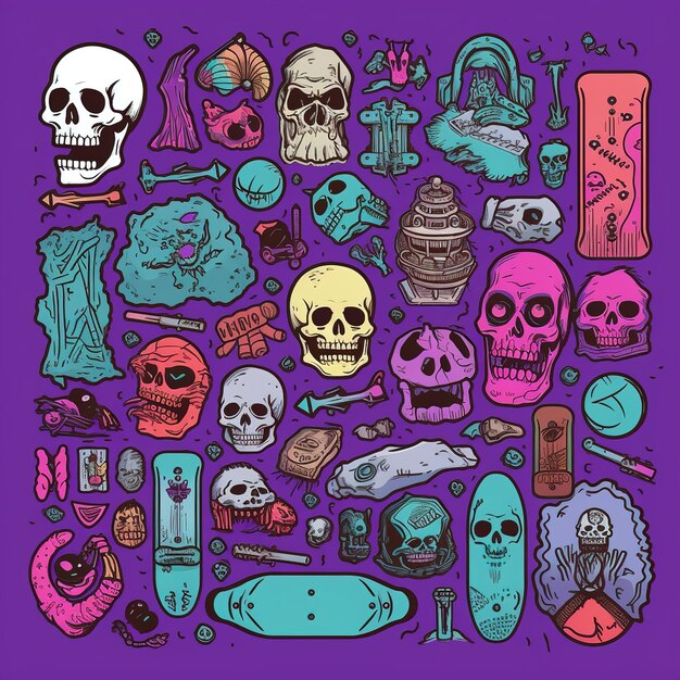 Scary themed vector stickers multiple items