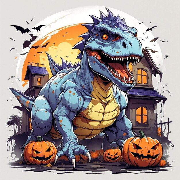 Scary tyrannosaurus rex celebrating halloween 2