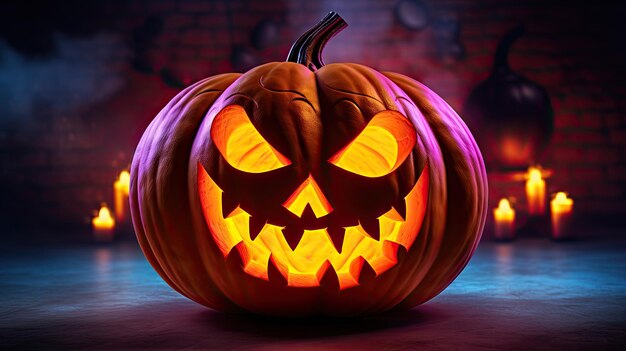 Scary vibrant Halloweens pumpkin for Halloweens Day background