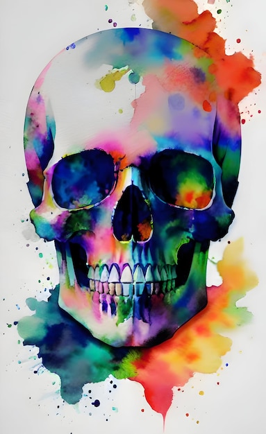 Scary watercolor skull illustration